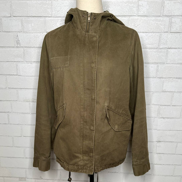 Anthropologie S Oversized Army Shacket Hooded Button Front Jacket Green Small - Picture 2 of 7